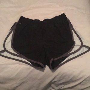 Black running shorts with gray and white designs!